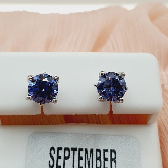 Birthstone S925 Sterling Silver CZ Stud Earrings for Women/Girl, US1925… - Picture 1 of 12